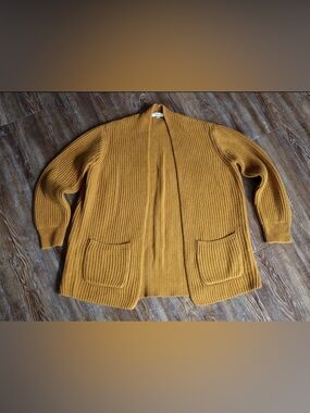 Madewell Womens Gold Mustard Ribbed Cotton Open Front Long Cardigan Sweater XS